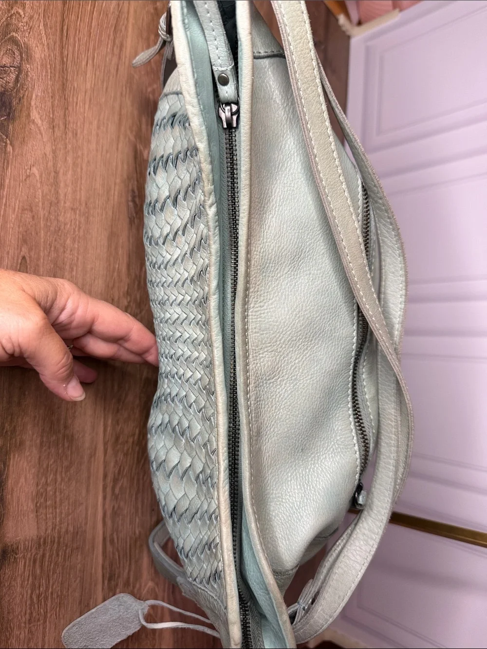 Genuine Leather Woven Hobo Shoulder Bag Seafoam Sage Green Boho L Soft Leather